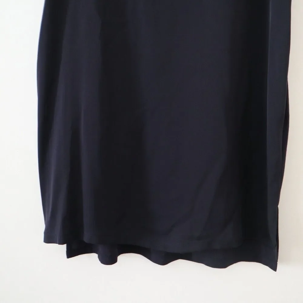 Theory Size S Roliet Modern Silk Satin & Jersey Mixed Tank Top Navy Blue Black